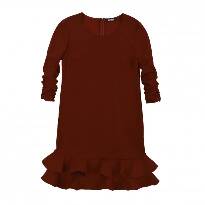 double layer ruffle hem with ruched sleeves tunic dress