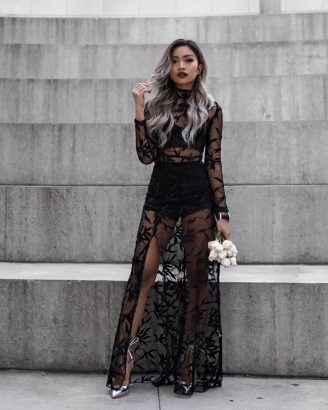 Black Mesh and Lace Bustier Midi Dress – JLUXLABEL